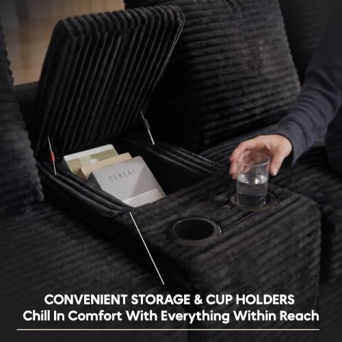 140" U-Shape Corduroy Boneless Couch, Modular Sectional Sofa Black - Image 4