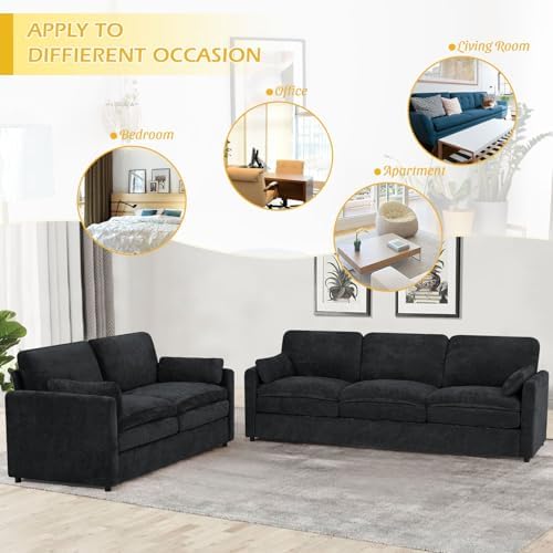 Chenille 2-Seater & 3-Seater Sofa Set w/Two Arm Pillows - Image 7