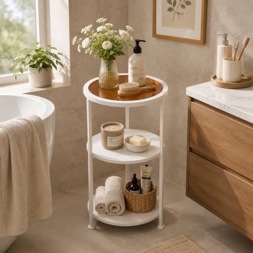 3-Tier Round Side Table with Amber Tempered Glass Top - Image 4
