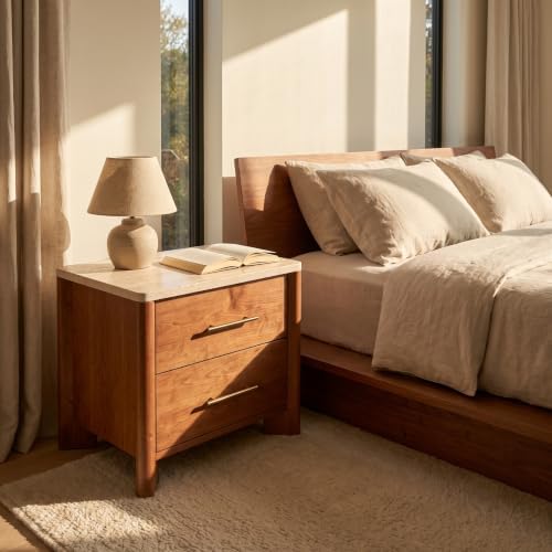 Nightstand with 2 Drawers, Marble Top Night Stand, 23.6” Bedside Table - Image 3