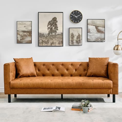 GarveeTech Modern Leather Sofa 81", Chesterfield Style 3 Seater Couch - Image 6