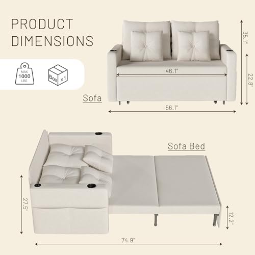 Krcix 3 in 1 Sofa Bed, Loveseat Sleeper - Image 3