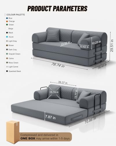 78.8" Convertible Sofa Bed, High Back Boneless Couch - Image 2