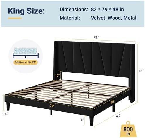 Allewie King Size Platform Velvet Bed Frame - Image 2