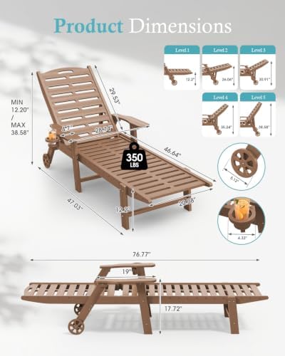 Ciokea Outdoor Chaise Lounge Chair, 5-Position Adjustable - Image 2