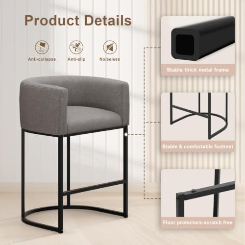 26" H Counter Height Bar Stools Set of 3, Modern Barrel Counter Stools - Image 6