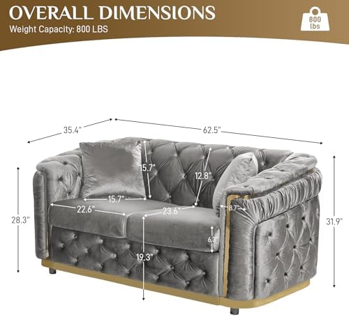 62.5" Velvet Chesterfield Sofa - Image 2