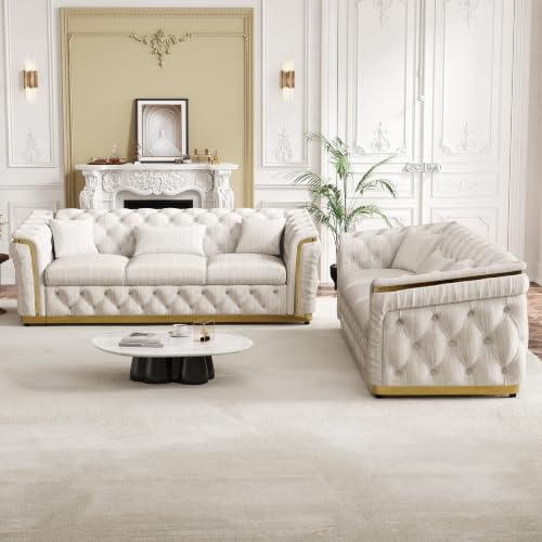 84.8"Velvet Chesterfield Sofa - Image 7