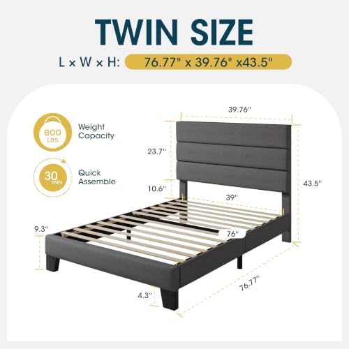 WEEWAY Twin Size Fabric Bed Frame - Image 2