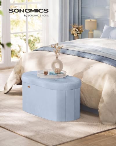 SONGMICS Folding Ottoman with Storage, Oval Bench, Velvet Fabric - Image 2
