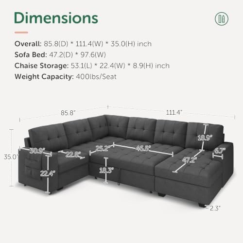 HONBAY 111.4'' Modular Sectional Sleeper Sofa - Image 3