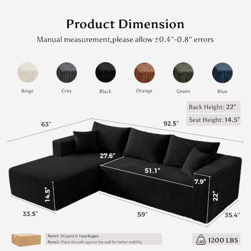 Boneless Couches for Living Room, L Shape Modular Sectional Sofa - Image 2