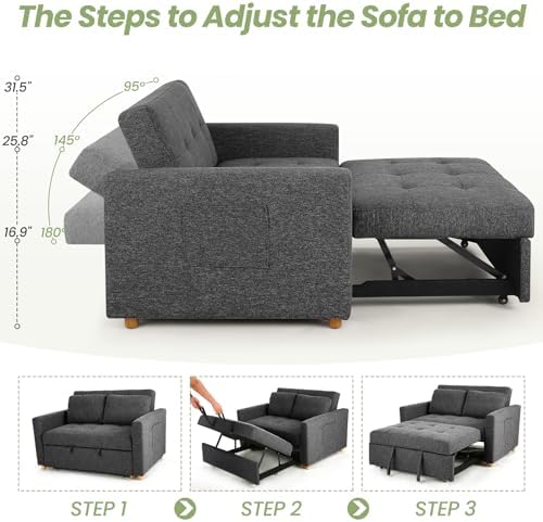 SEJOV Loveseat Sleeper, 3-in-1 Convertible Sofa Bed Pull Out - Image 5