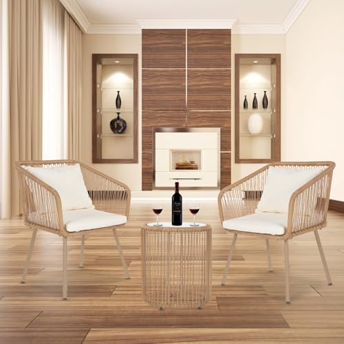 FDW 3-Piece Patio Furniture Set | White | Outdoor Wicker Furniture - Image 2