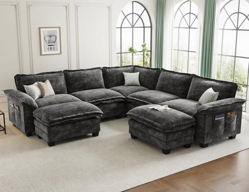 Large V-Shaped Modular Sectional Sofa, 7 Seater Cloud Couch by KKLHome