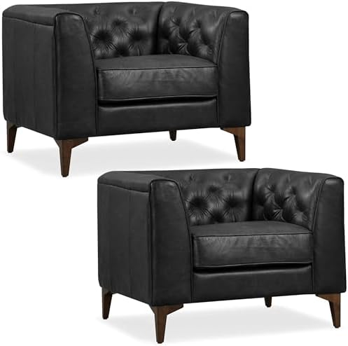 POLY & BARK Essex 40" Lounge Chairs Set of 2 – Onyx Black Semi-Aniline Italian by Unknown