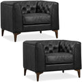 POLY & BARK Essex 40" Lounge Chairs Set of 2 – Onyx Black Semi-Aniline Italian by Unknown