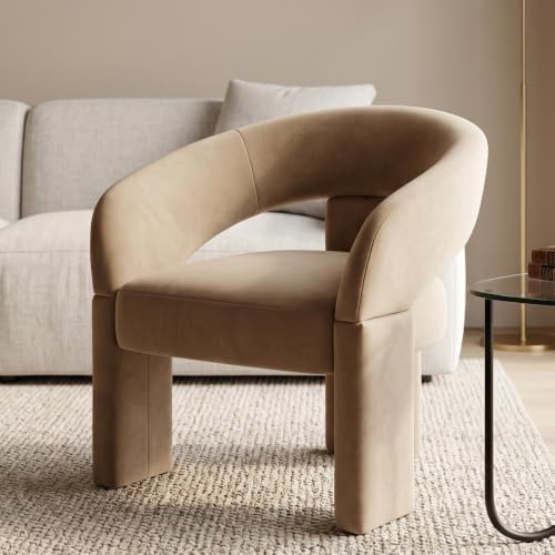 LukeAlon Mid Century Modern Velvet Accent Chair – Round Barrel Back Armchair by LukeAlon