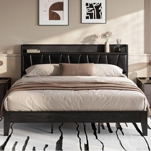 LIKIMIO King Bed Frame with Storage Headboard and Charging Station by LIKIMIO