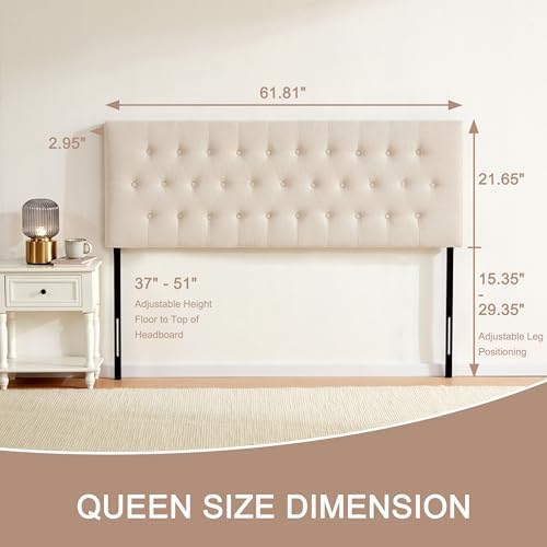 Tufted Upholstered Headboard Queen Size, Adjustable Height 37- 51 in - Image 2