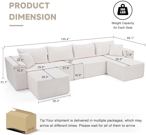 135.4" Modular Boneless Couch, Sectional Couches - Image 3