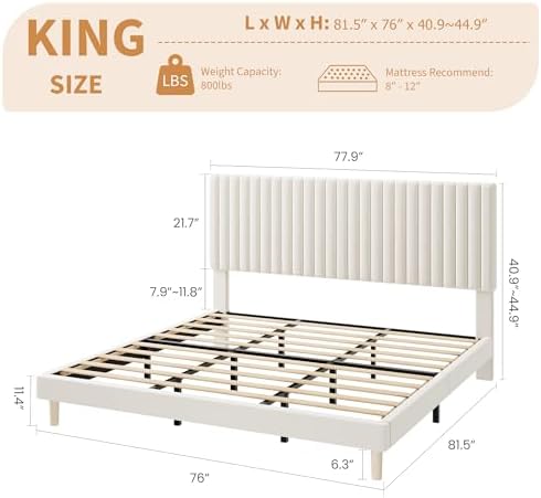 GAOMON King Size Bed Frame, Velvet Upholstered Platform Bed - Image 2