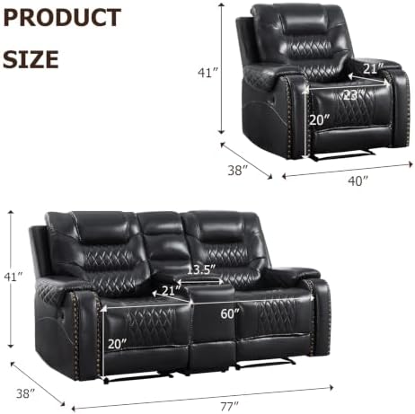 EBELLO 2-Piece Manual Recliner Sofa Set, Faux Leather Adjustable Single - Image 2