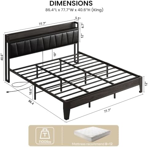LIKIMIO King Bed Frame with Storage Headboard and Charging Station - Image 2