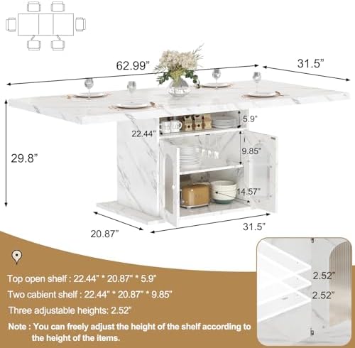 HSH 63" Modern White Faux Marble Dining Table - Image 2