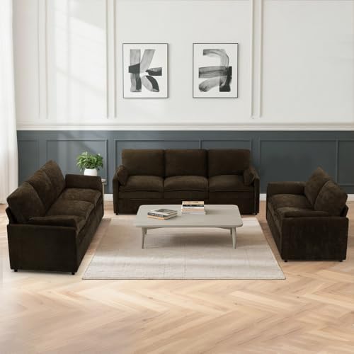 3 Pieces Chenille Sofa Set w/Two Arm Pillows - Image 6