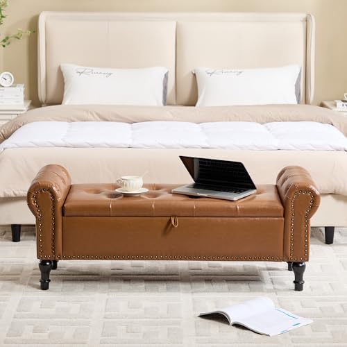 Storage Bench for Bedroom, Faux Leather Queen Size Benches - Image 3
