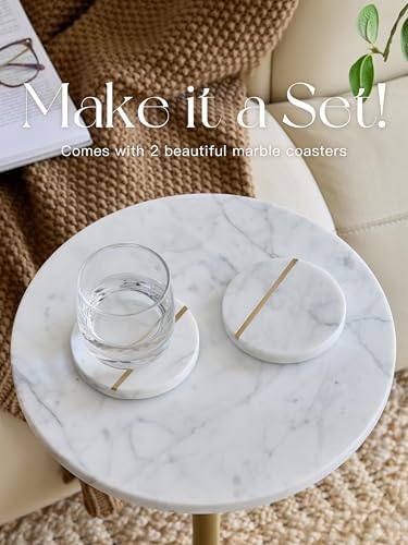 Adjustable 12" White Marble Drink Table - Image 6