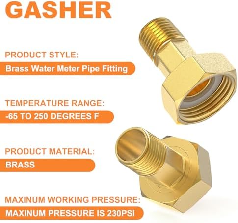 GASHER 5Pcs Brass Water Meter Pipe Fitting，1/2" NPT Male x 1" Female Adapter - Image 3