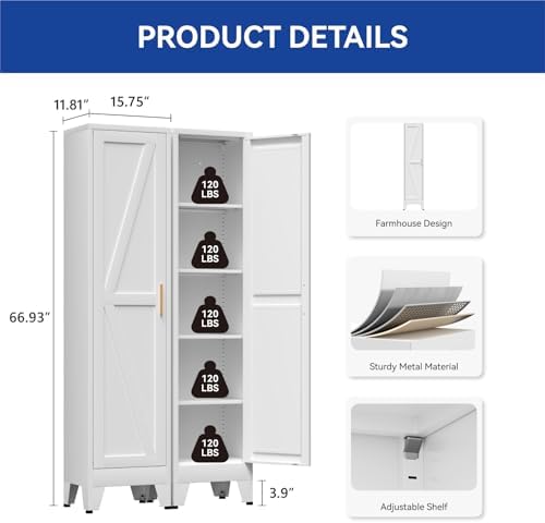 COFaR 67'' Tall Narrow Bathroom Storage Cabinet, Metal Farmhouse Skinny Pantry - Image 3
