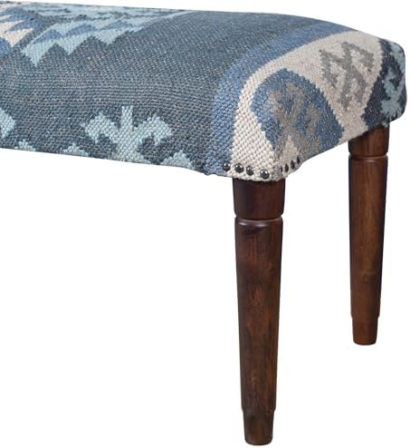 LR Home Blue/Ivory Handmade Upholstered Bench - Image 7