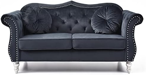 HomeStock Velvet Loveseat, Dark Gray - Image 4