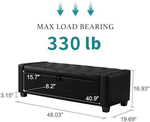 Huatean Home 48" Ottoman with Storage, Light Black Storage Ottoman Bench - Image 2