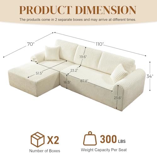 110" Boneless Cloud Sectional Couches - Image 2