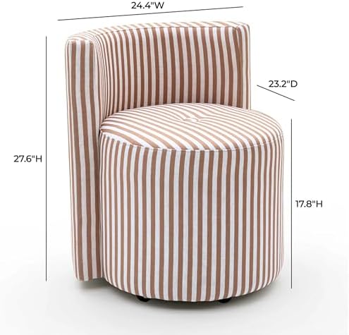 TOV Furniture Alyssa Brown Striped Linen Rolling Desk Chair - Image 3