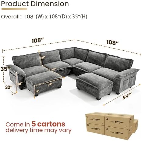 Large V-Shaped Modular Sectional Sofa, 7 Seater Cloud Couch - Image 2