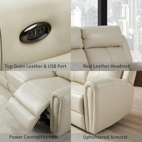 THSUPER Beige Genuine Leather Power Recliner Sofa Couch Set - Image 6