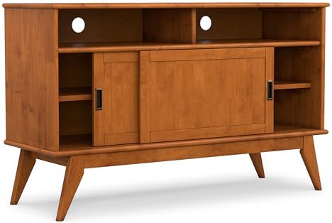 SIMPLIHOME Draper 54" Wide Solid Wood TV Stand in Teak Brown - Image 4