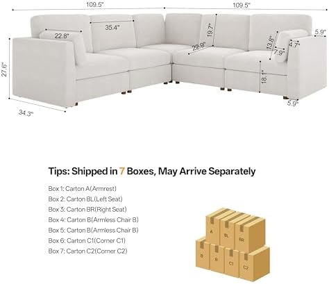 Oversized Modular Sectional Sofa V-Shaped Cloud Couches White - Image 2