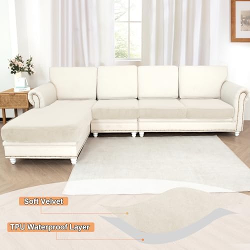 NAISI Waterproof Couch Cushion Covers Thick Velvet Fabric Washable Sofa - Image 2