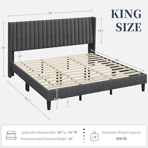 Yaheetech King Bed Frame with Headboard, Dark Gray Channel-Tufted Platform - Image 2