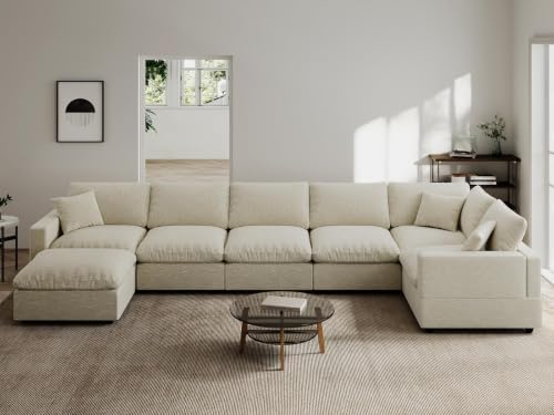Modern Sectional Linen Couch for Living Room V-Shape Sofas, 7 Seat Modular - Image 6