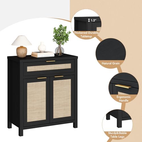 HOKYHOKY 30" Rattan Sideboard Buffet Cabinet, Boho Storage Cabinet - Image 6