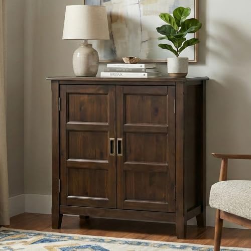 SIMPLIHOME Burlington 30" Wide Solid Wood Cabinet in Mahogany Brown - Image 2