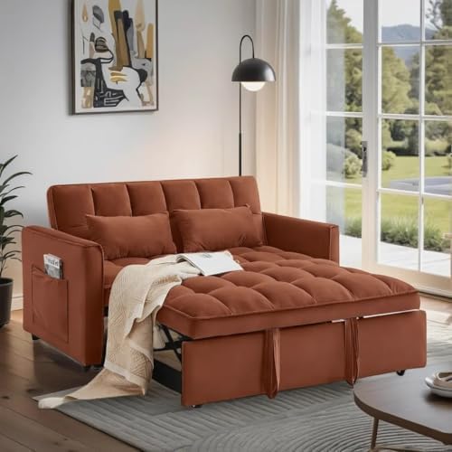 3 in 1 Convertible Sofa Bed, Velvet Fabric Loveseat Sleeper Couch, Modern Pull by Outdoorchairs