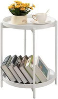 TeoKJ 2 Tier Round Side Table, Folding Round Metal End Table Small Nightstand by TeoKJ